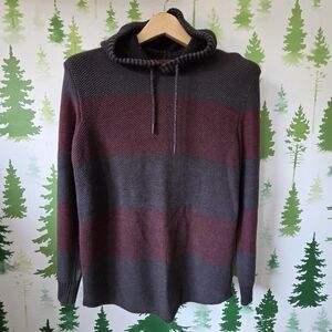 Urban Pipeline Gray and Burgundy Striped Hoodie Sweater